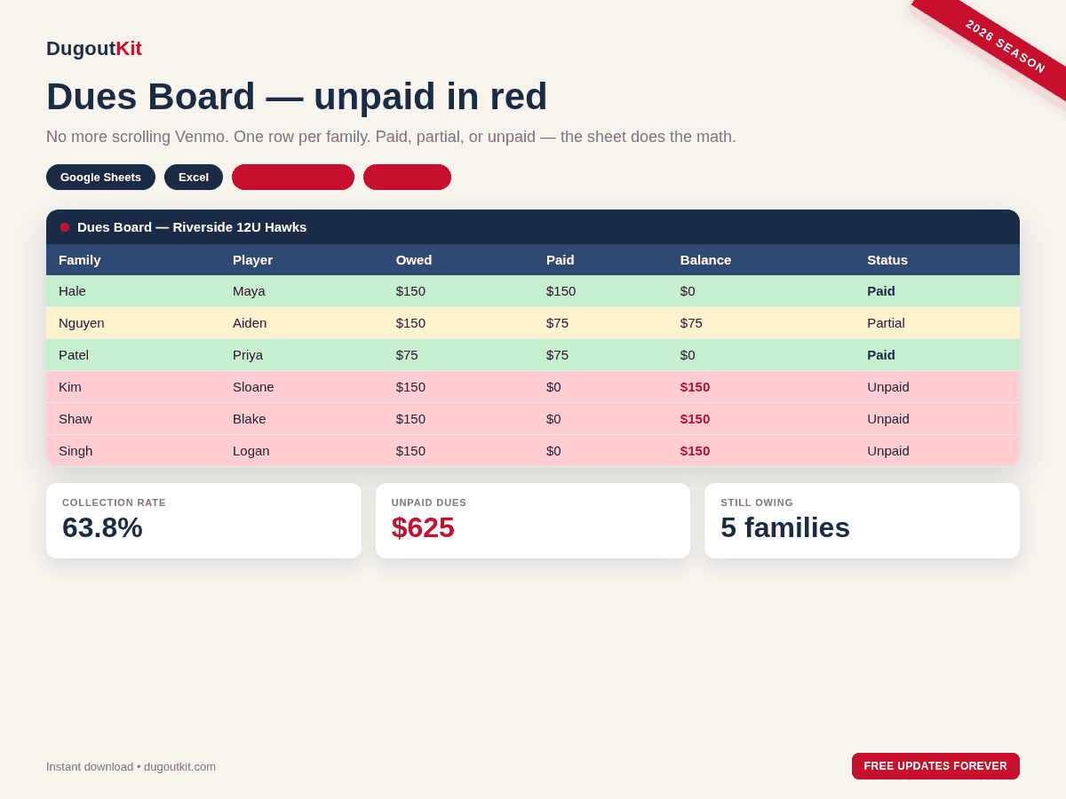 Inside Team Treasurer HQ — Dues Board